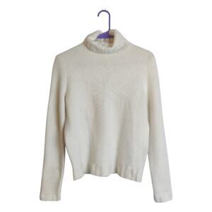 Ralph Lauren Wool Angora Snowflake Beaded Cream Turtleneck Sweater Petite Small